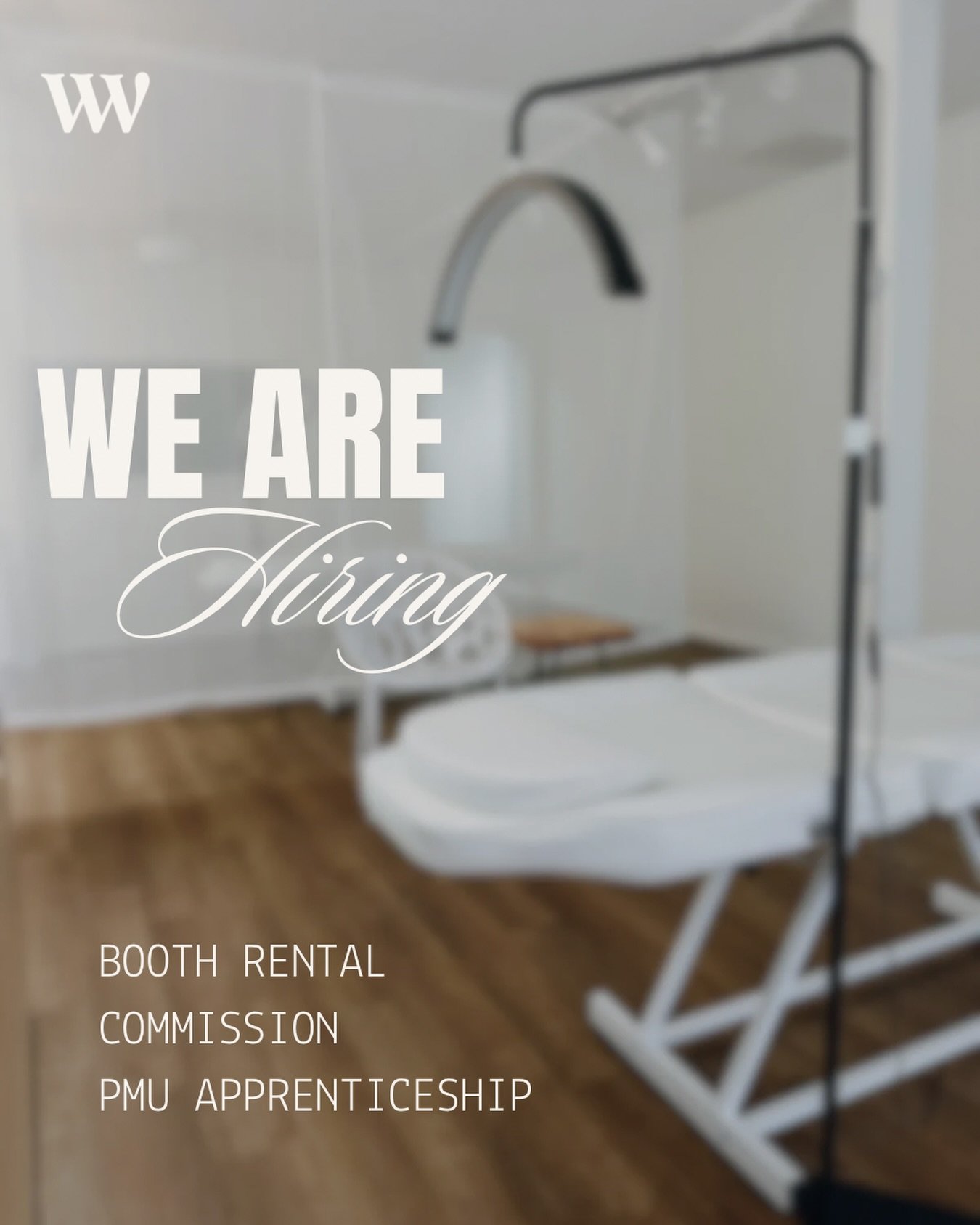 WE ARE HIRING 🪩

WV has Booth Rental &amp; Commission options available for Beauty Professionals and I am also looking to take on PMU Apprenticeships in 2026

Perfect for:
💋 PMU Artists
👁️ Lash Techs
💆🏽 Estheticians
🕯 Wax Specialists
⚡️ Laser T