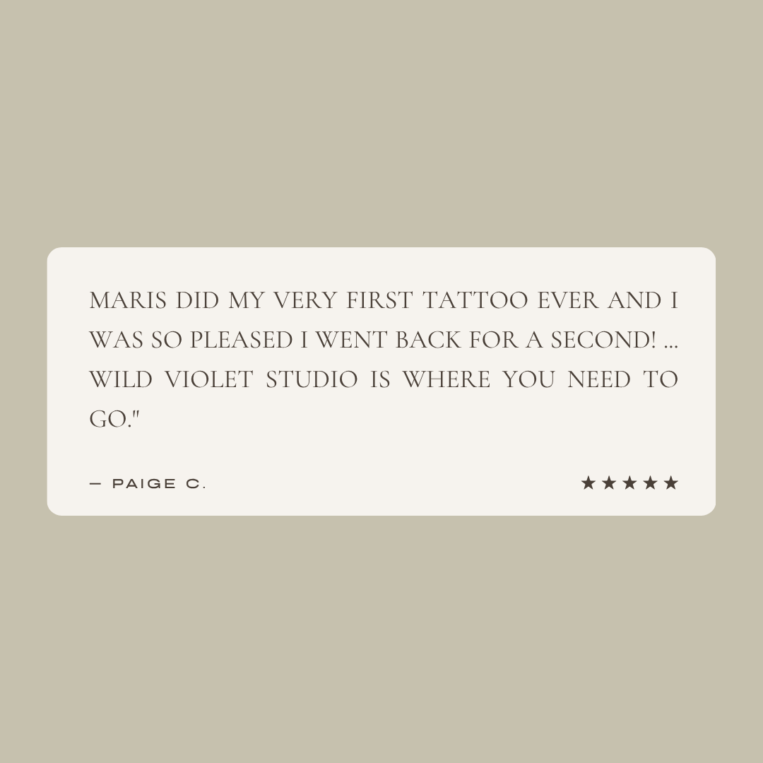 A quote from Summer praising their experience with a professional makeup artist named Maris for eyebrows, describing her as knowledgeable and attentive, and recommending Wild Violet.