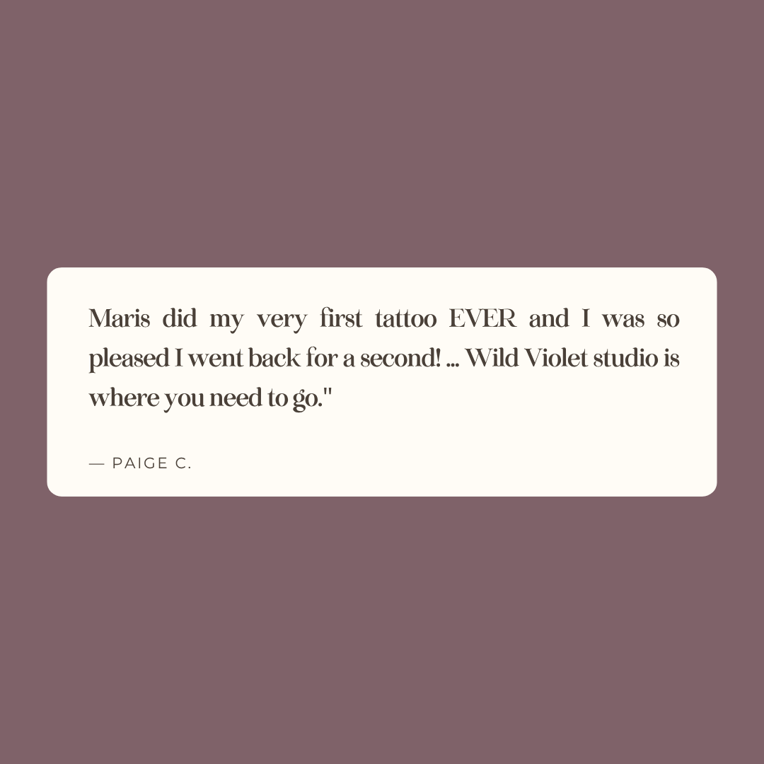 A quote from Summer praising their experience with a professional makeup artist named Maris for eyebrows, describing her as knowledgeable and attentive, and recommending Wild Violet.