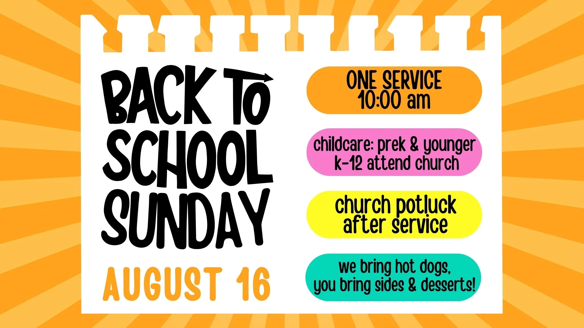 Back to School Sunday |               Church Potluck