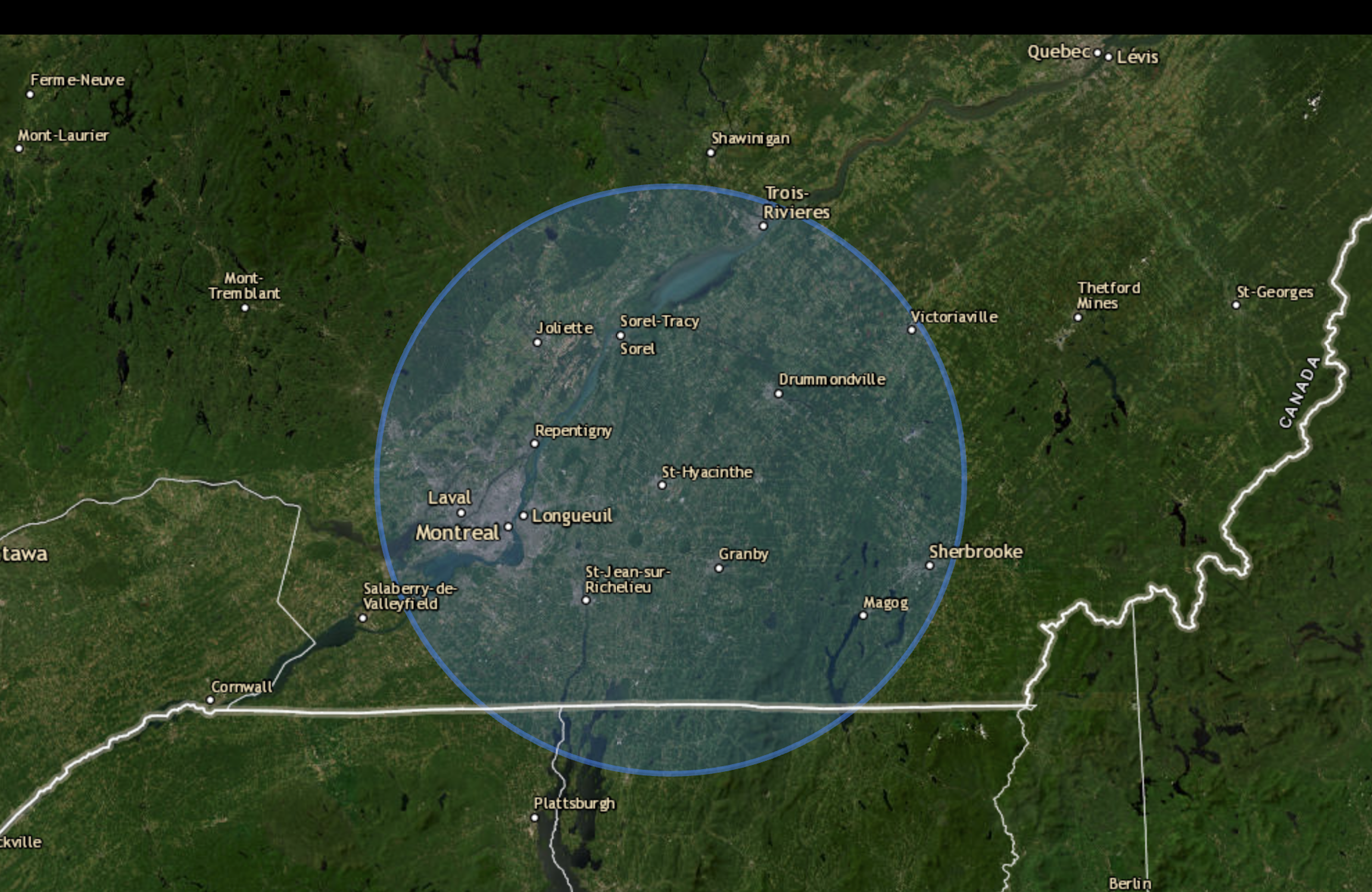 Carte des région desservies par Les Chapiteaux Maska