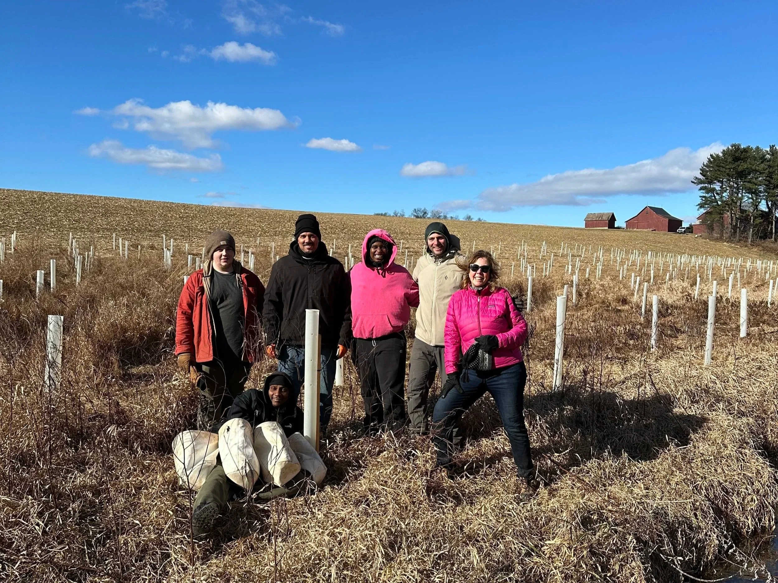 Keystone team members are pictured at a riparian forest buffer project site in York County, Pennsylvania