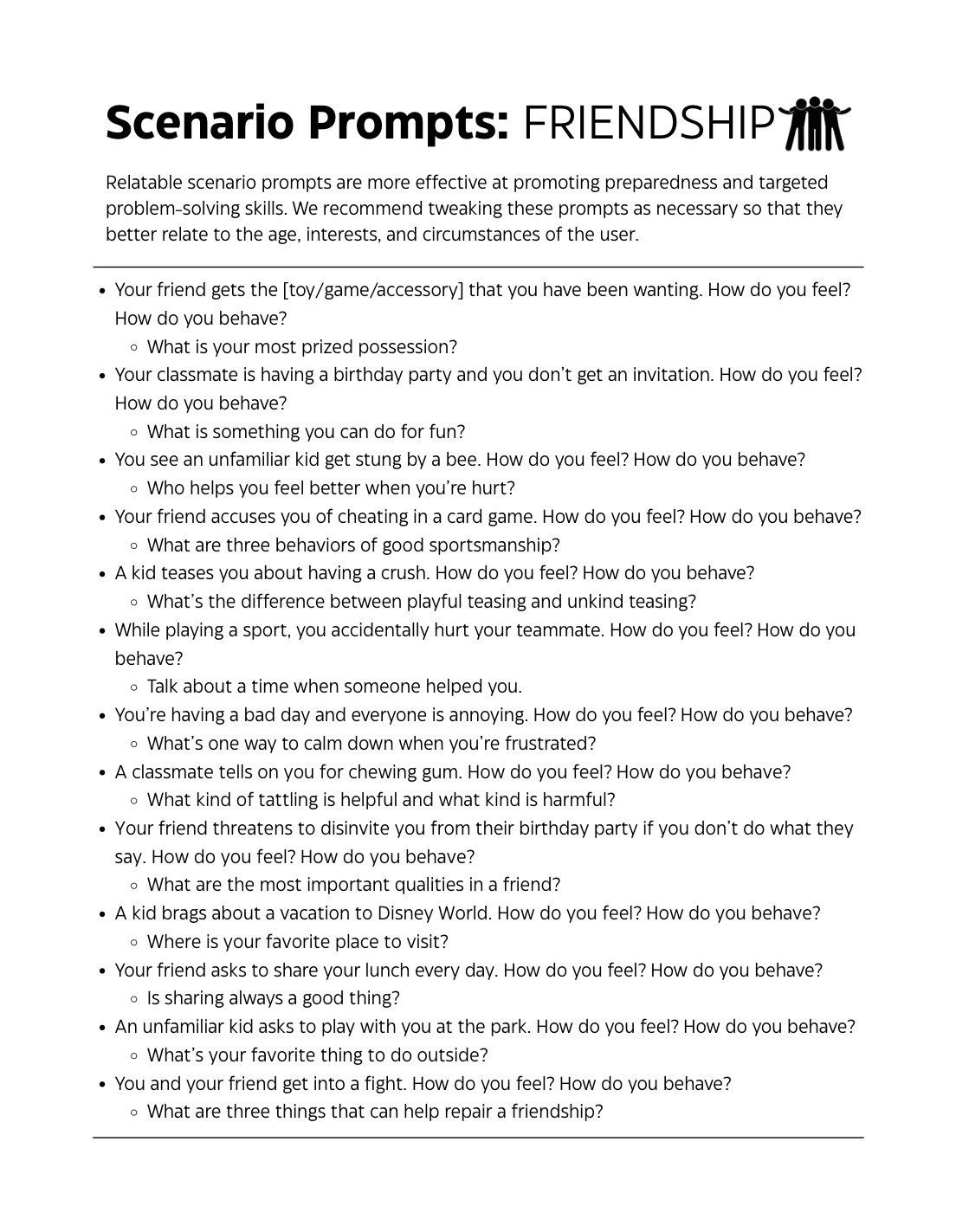 Friendship Scenario Prompts for Kids
