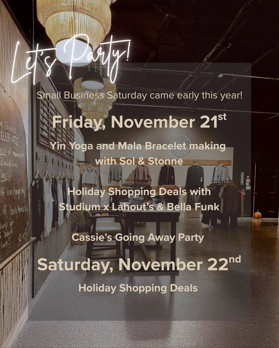 Friday November 21st in Littleton! You&rsquo;re not going to want to miss this ❤️

Small business Saturday came early this year! Come shop small but with big savings!

Come mingle with us and Littleton Ride to learn more about our classes and what mi