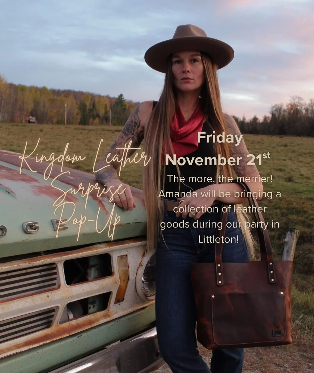 We have an exciting update &mdash; Kingdom Leather will be popping up Friday November 21st during our festivities! Don&rsquo;t miss out on snagging a bag or belt for you or as a gift! ❤️