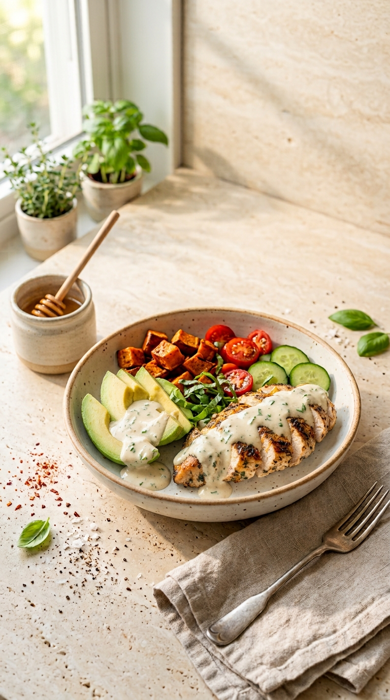 Hot Honey Cottage Cheese Chicken Bowls
