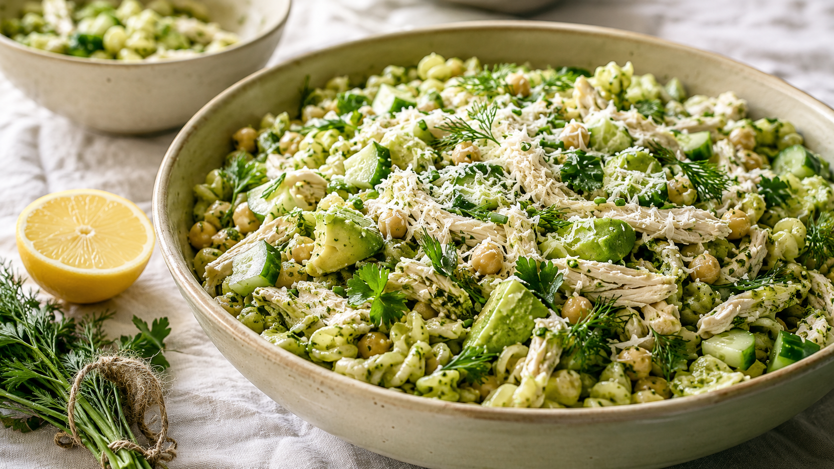 Green Goddess Chicken Pasta Salad — High Protein, Blood Sugar Friendly, Meal Prep Ready
