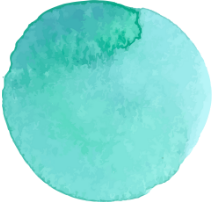 A large, irregular watercolor splash in shades of teal and aqua.
