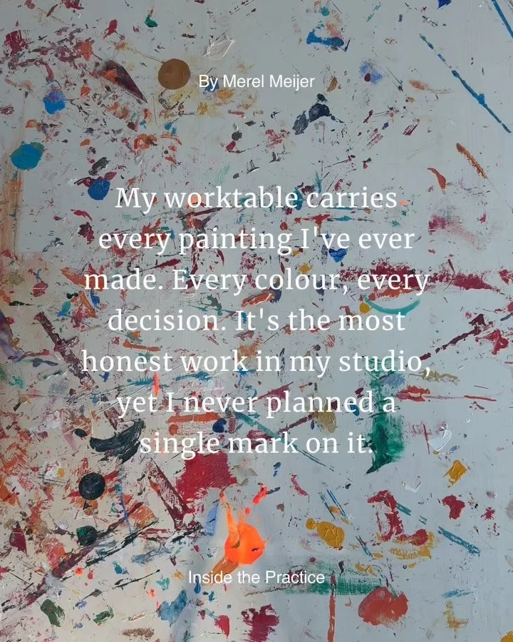 Inside the Practice: The Unplanned Work

I build every painting by hand. No brushes, no formula.

Every colour I&rsquo;ve ever mixed, every decision I&rsquo;ve ever made, left its mark somewhere. Not always on the canvas. My worktable has been there 