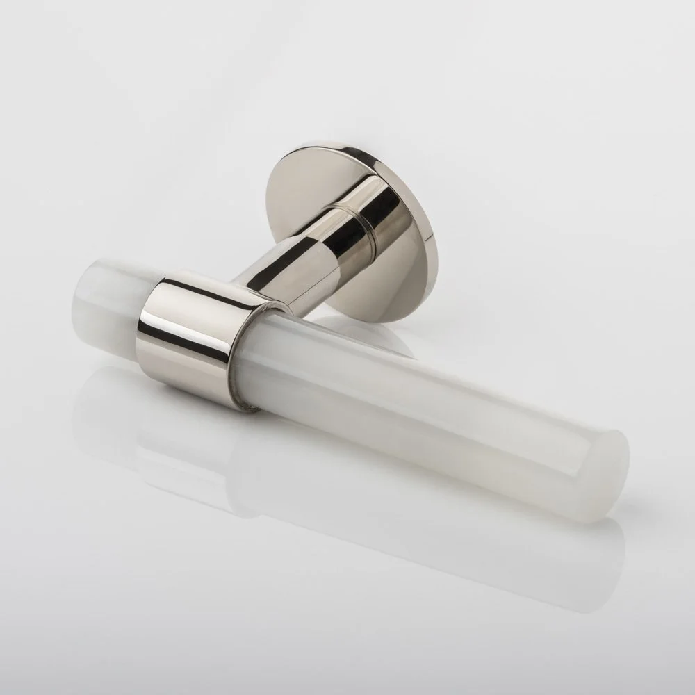 Collett Round Brass & Marble Lever Handle Joseph Giles