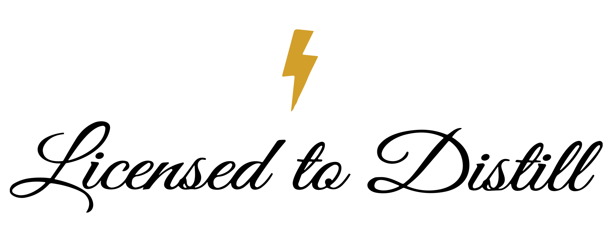 Black background with the phrase 'Licensed to Distill' in white text and a gold lightning bolt in the center.