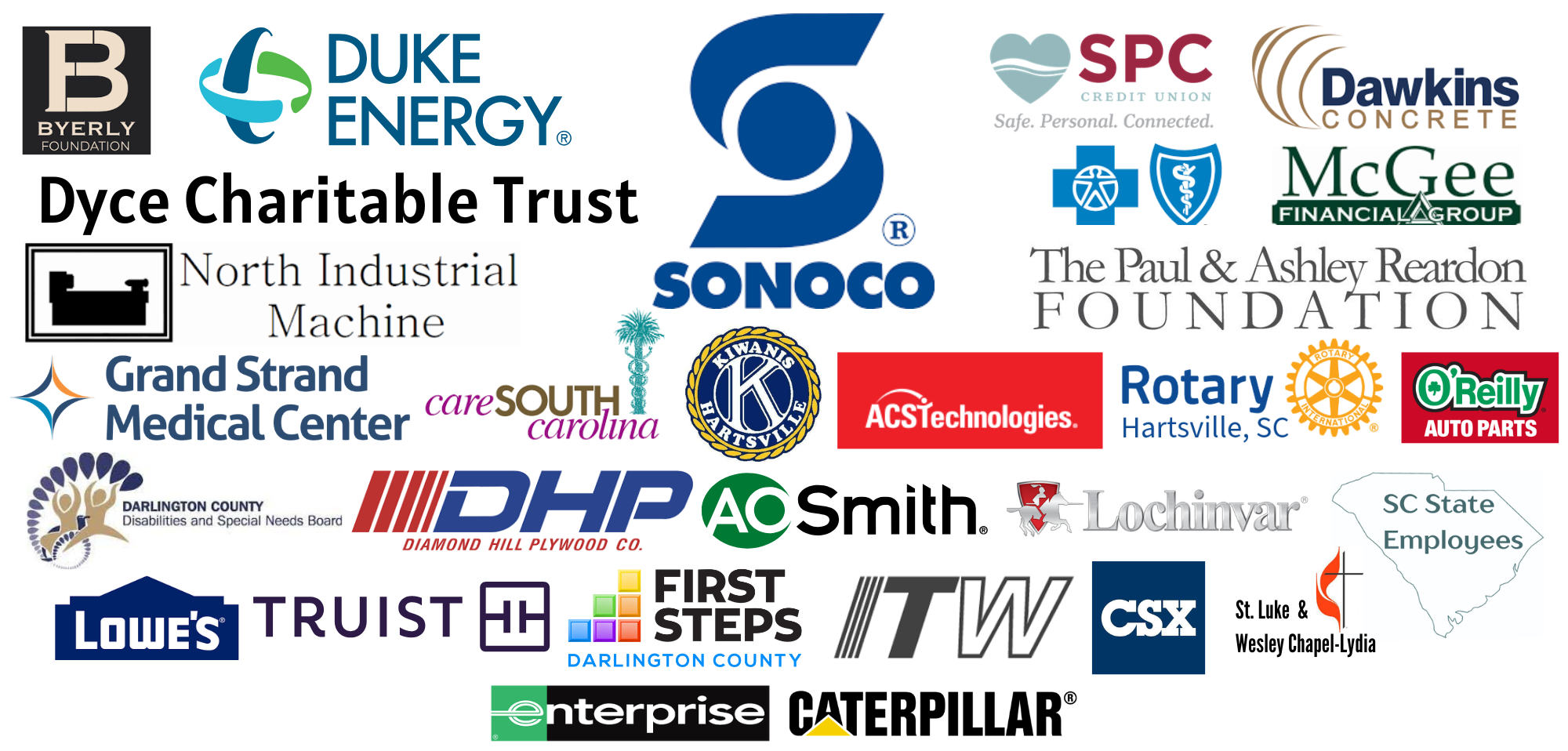 A Graphic created to show all of the logos of our business and foundation supporters.