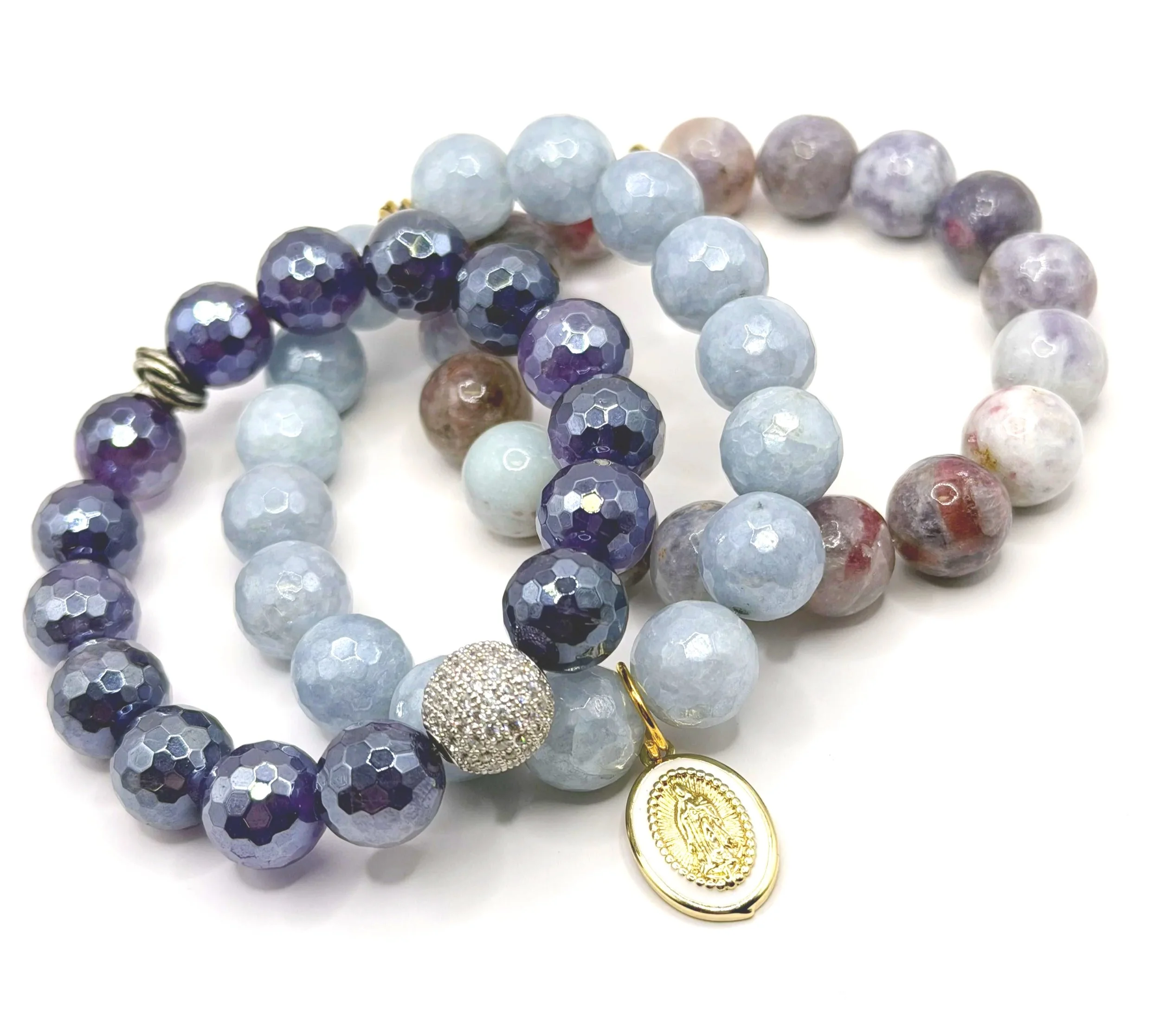 Amethyst, Quartz, + Tourmaline *Intuition, Protection, + Stability