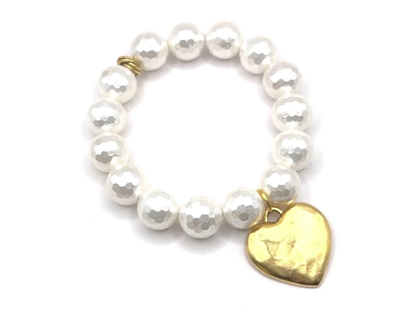 White Mother of Pearl w/Large Heart Medallion *Peace + Calm