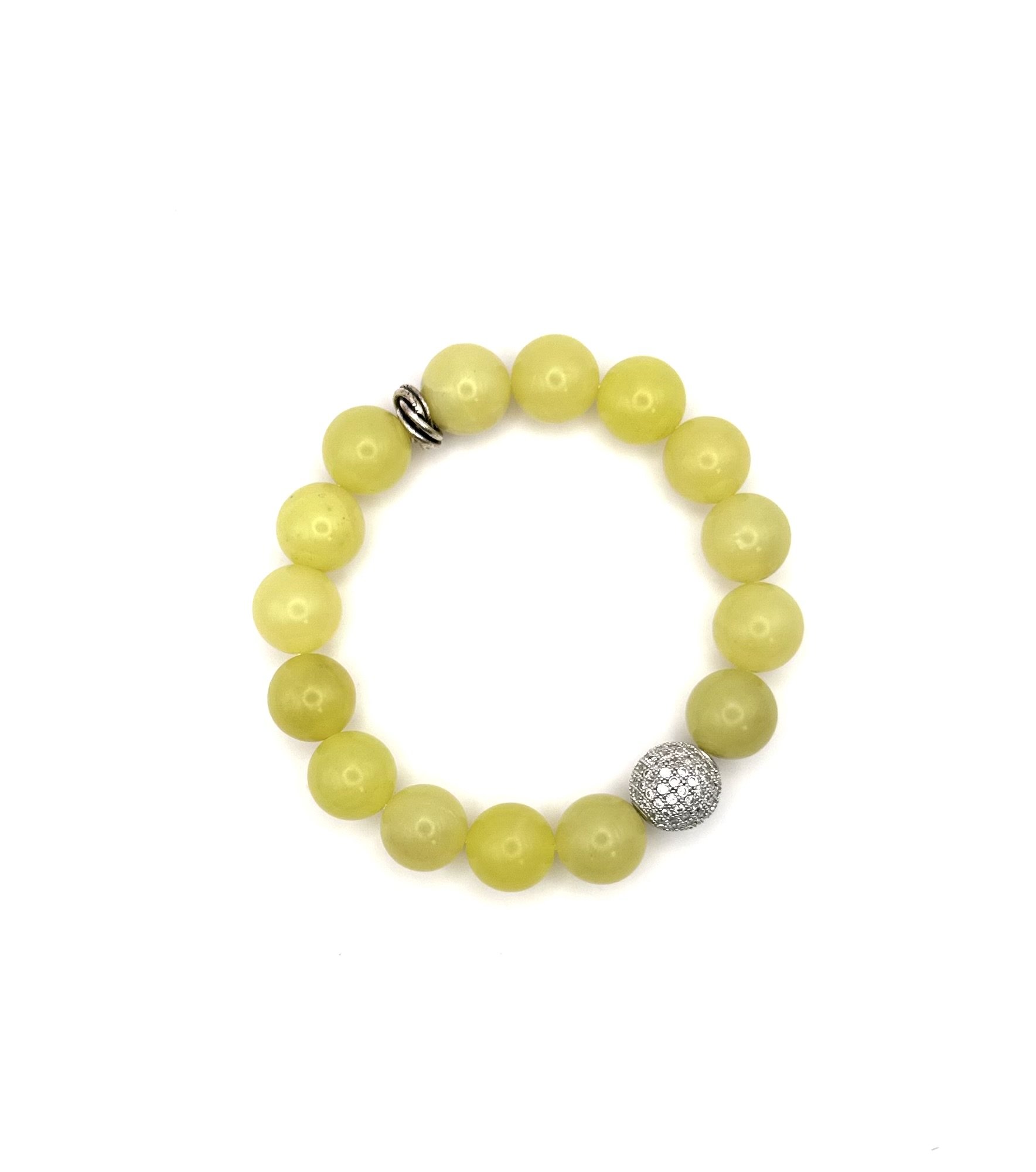 Matte Yellow Jade with Silver Pave Focal Bead