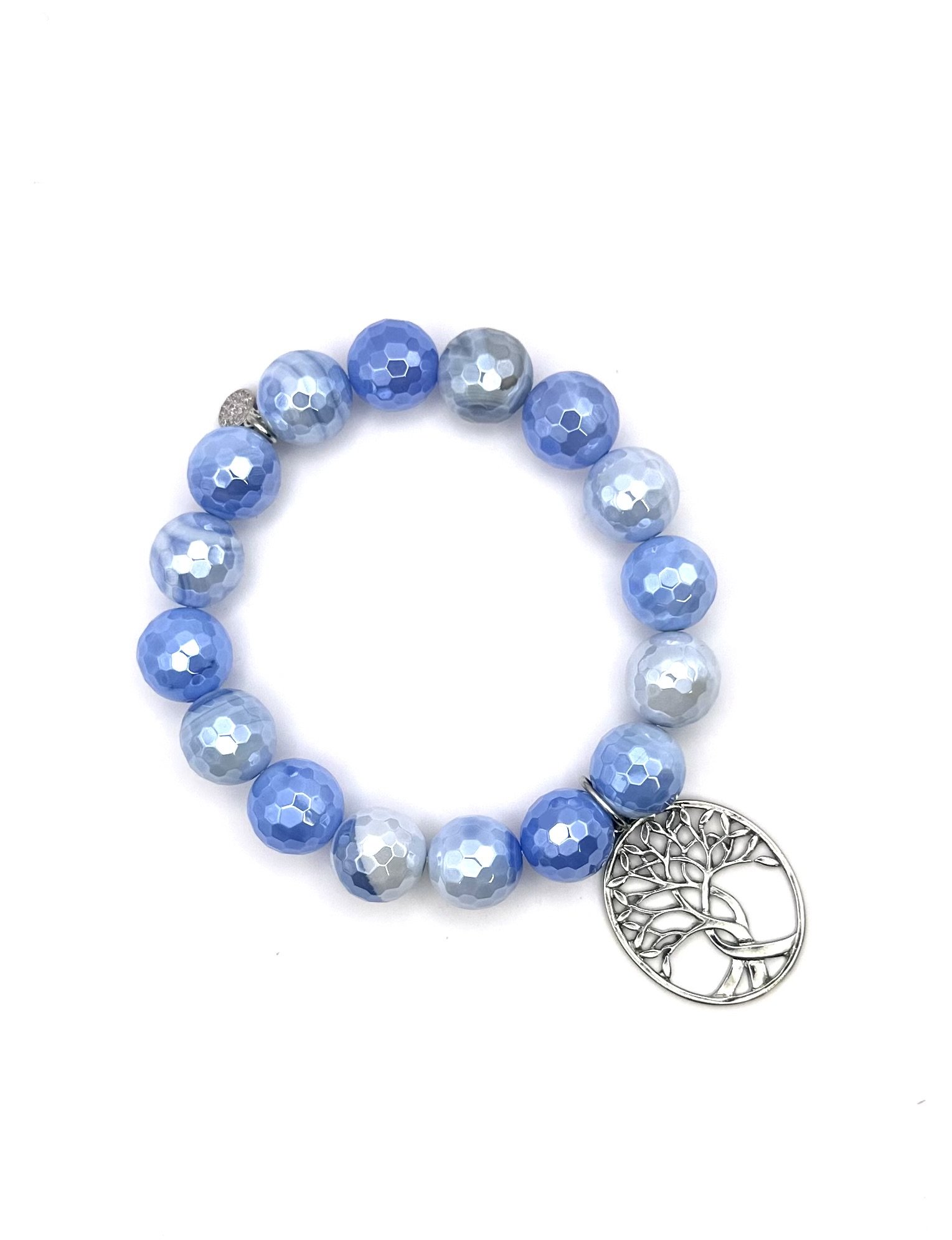 Powder Blue Agate with Silver Tree of Life