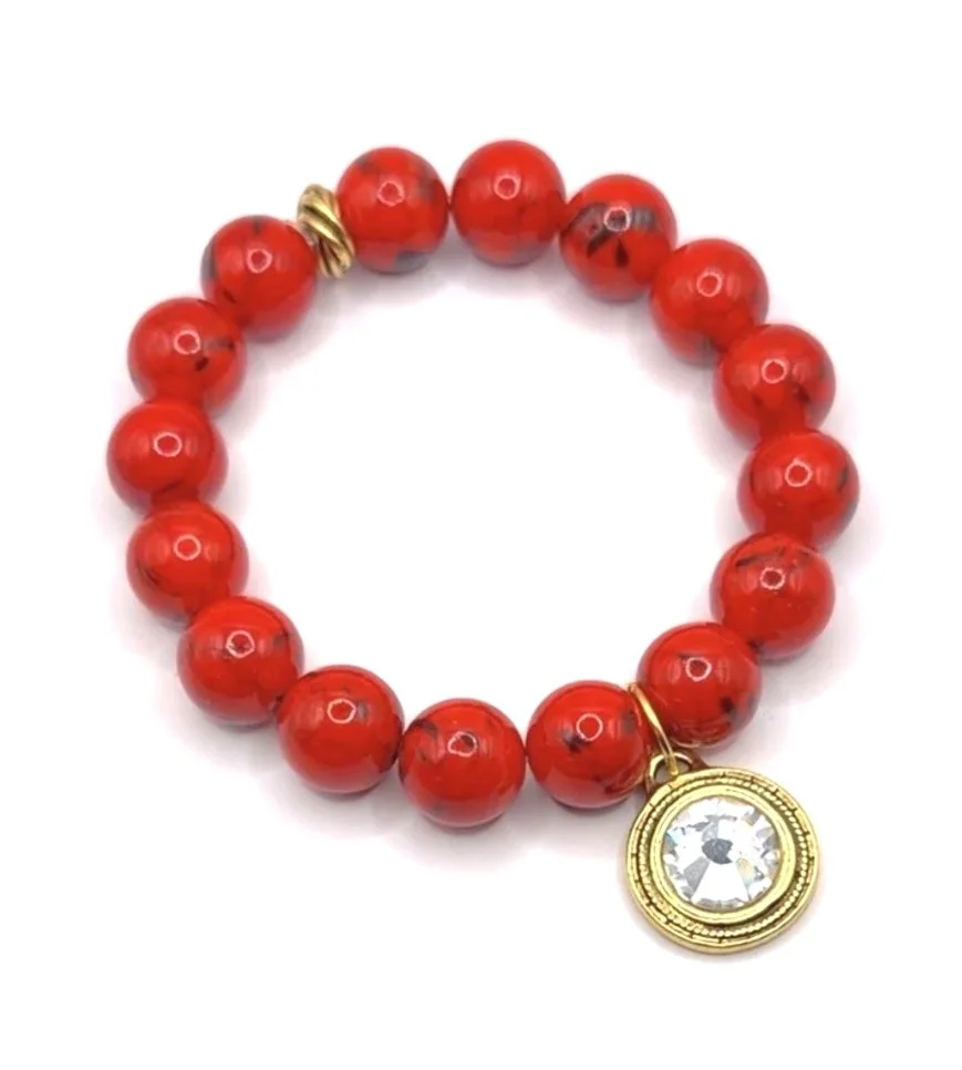 Red Mother of Pearl with Clear Swarovski Crystal *Peace + Calm
