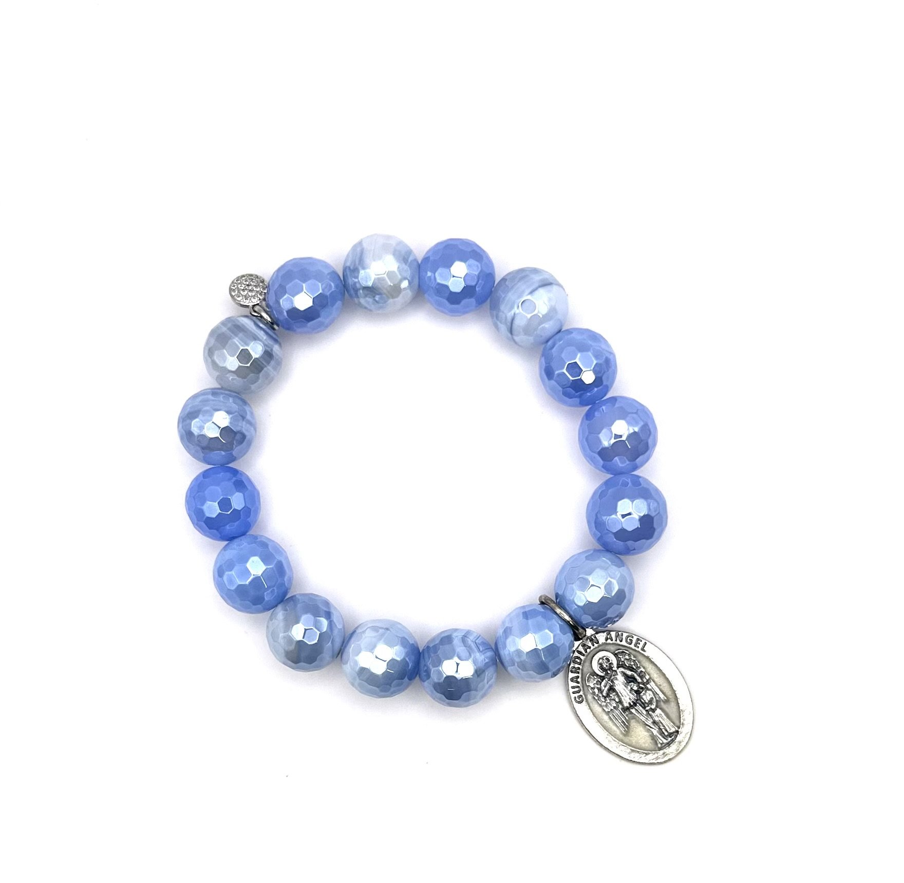 Powder Blue Agate with Guardian Angel Medal