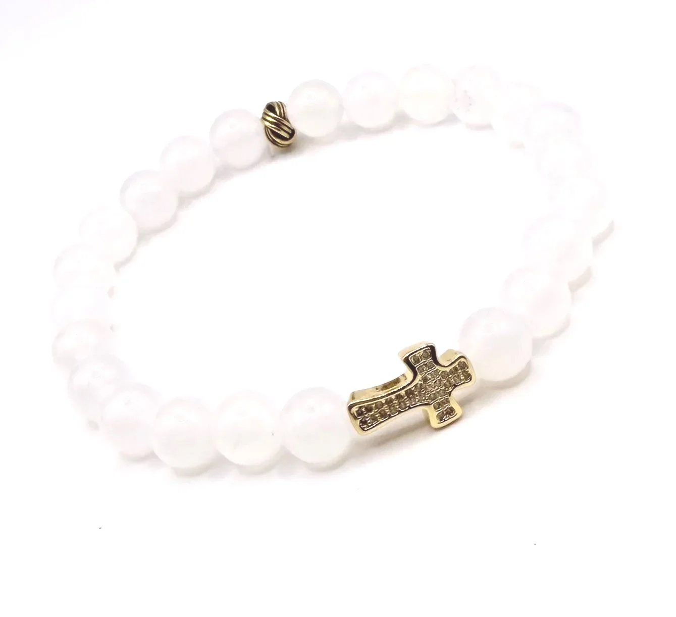 White Jade with Gold Cross *Calm & Protection