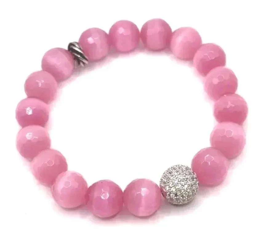 Pink Chrysoberyl Cats Eye with Silver Pave Focal Bead