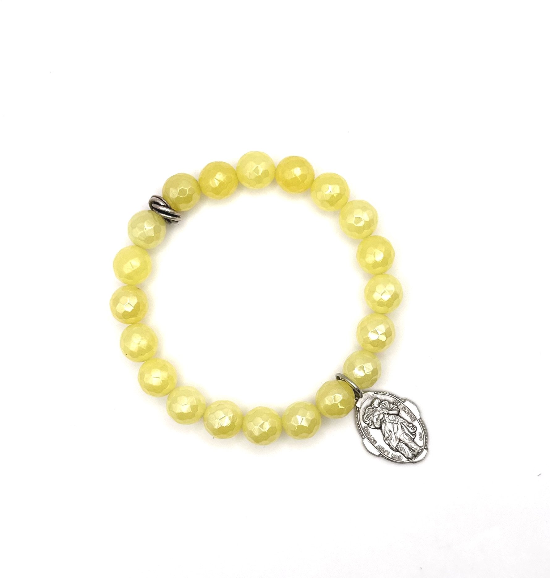 Yellow Jade with Our Lady Untier of Knots Medal
