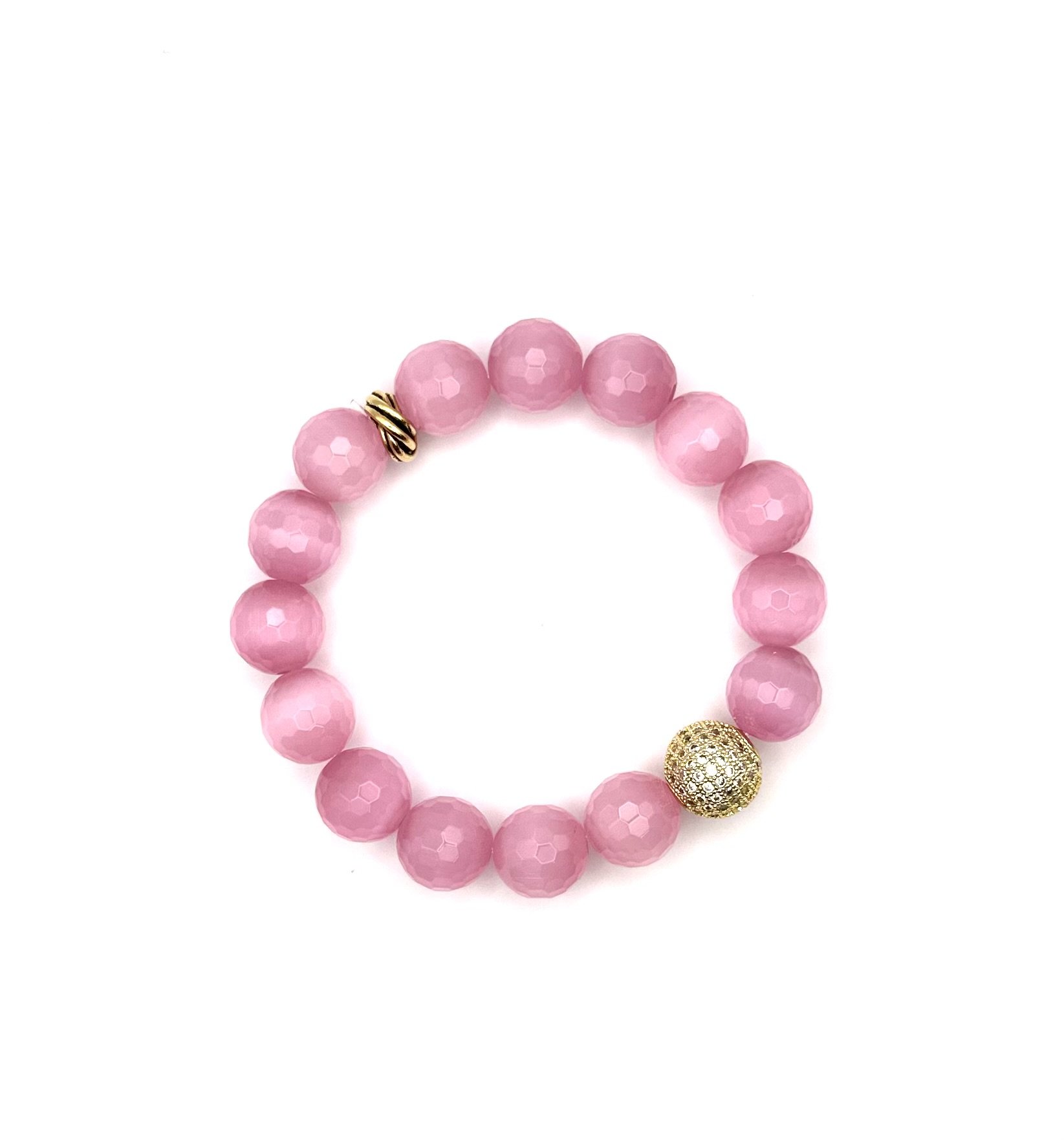 Pink Chrysoberyl Cats Eye with Gold Pave Focal Bead