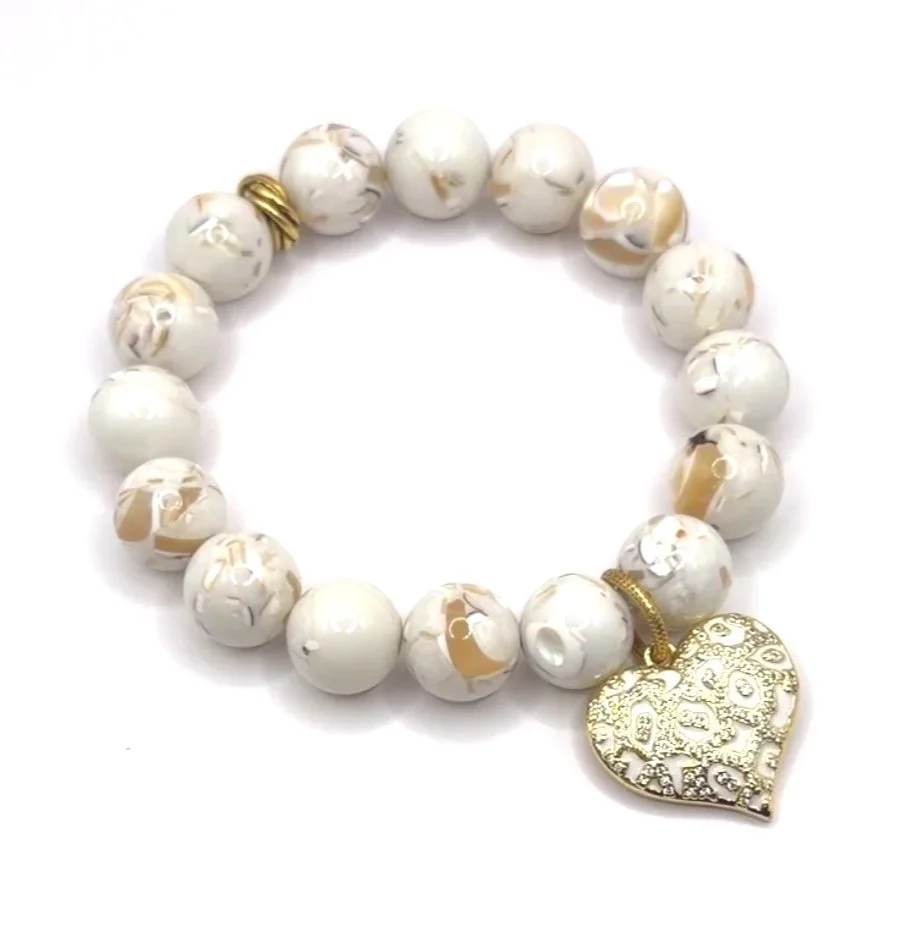 White Mother of Pearl with Leopard Print Heart