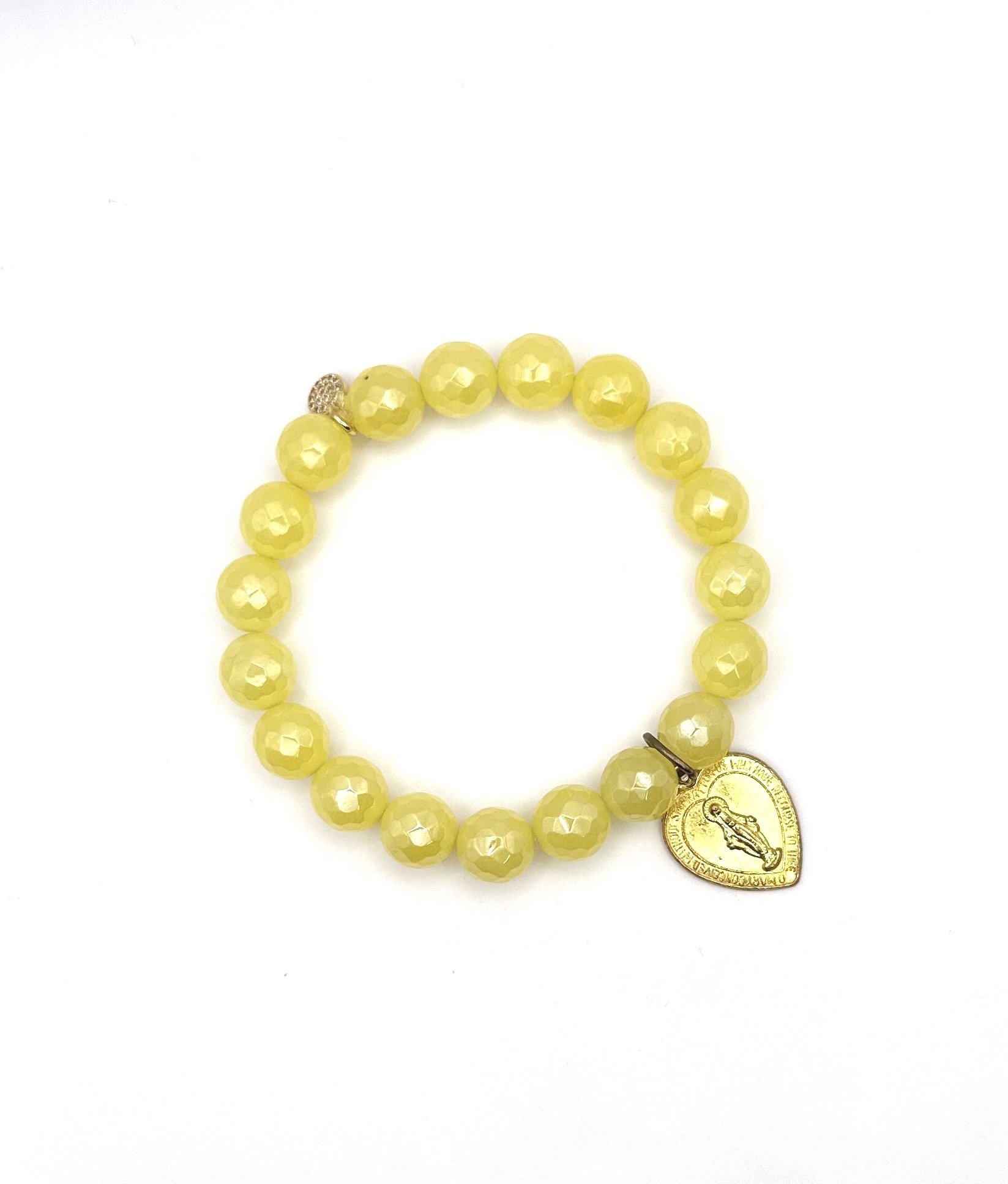 Yellow Jade with Heart Shape Blessed Mother Medal