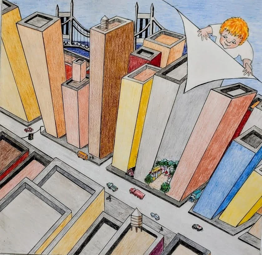 p. 1  Modupay Barbara Patricia LaRue,  Pamela Pigeon and Beauregard, too,  Live in a house about ten feet by two.  Tucked in and tiny with the city behind it.  Look very closely. Do you think you can find it?
   