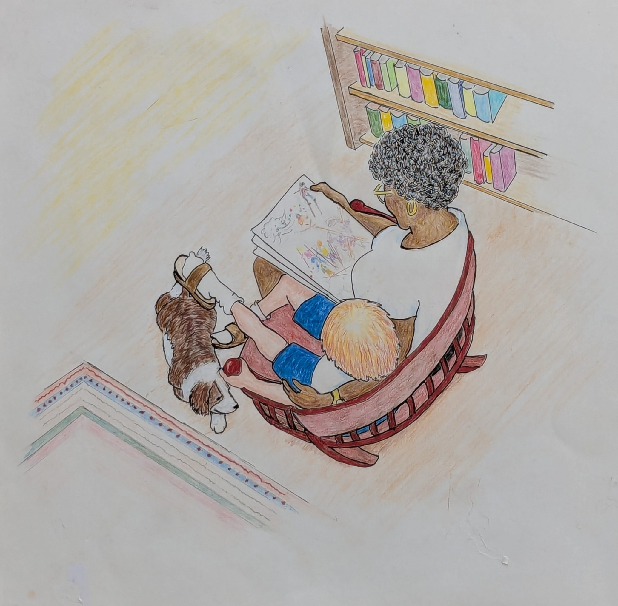 p. 15  "Come sit beside me. Let's read it right now,  Then we'll find you a book or I'll show you how."  She flips the last page and declares with a smile,  "That's the best story I've read in a while.  Of all of the books that my store has to offer 