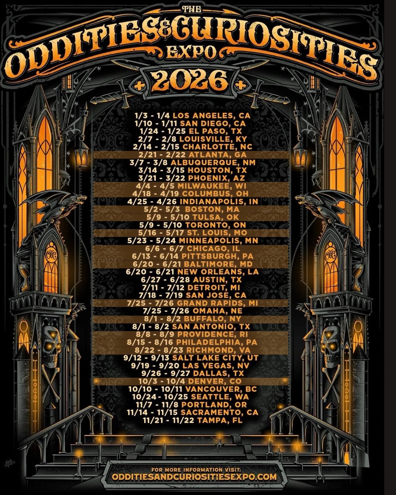 Happy Halloween ghosties 👻🦇

The Oddities &amp; Curiosities Expo just dropped their 2026 dates, and we&rsquo;ve already got our calendar marked! Catch us at the 15 highlighted dates 🖤

Celebrating this lineup on the spookiest day of the year alway