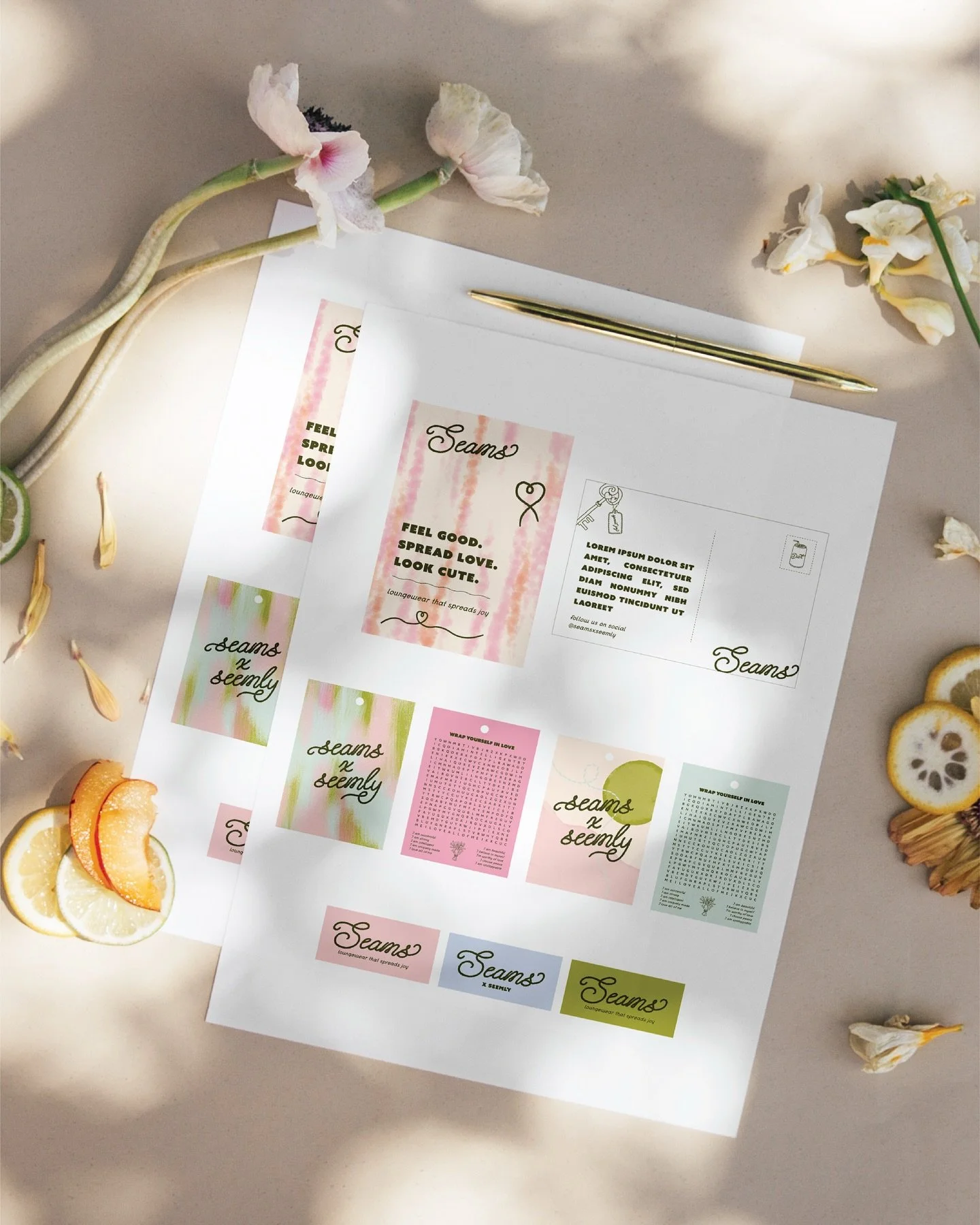 We had so much fun designing the brand collateral and packaging for Seams x Seemly, a fashion and lifestyle brand inspiring confidence and creativity. 😍

From the thank-you postcard design to the word search-inspired hang tag, polymailer bag, and cu
