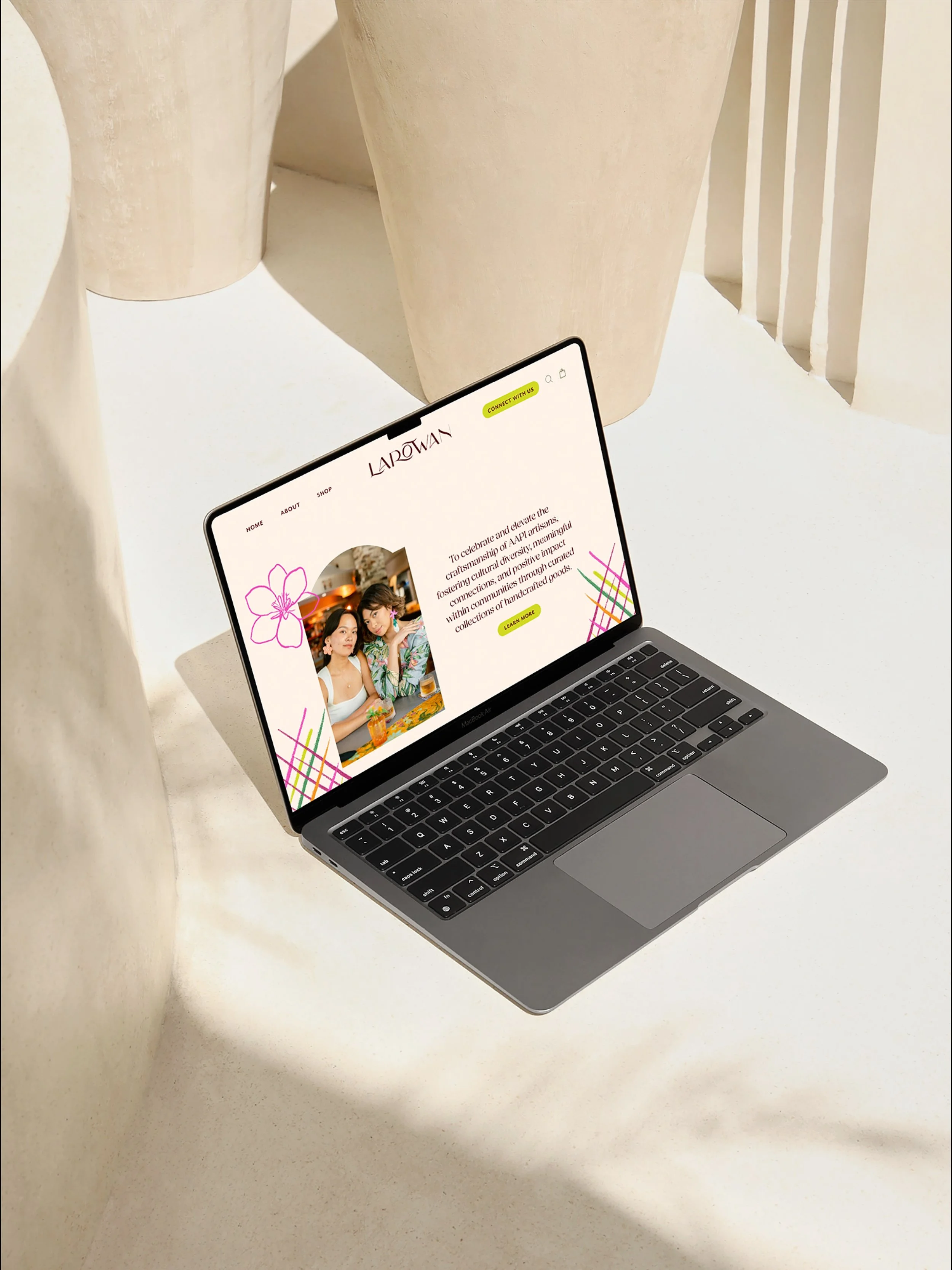 Shopify website design for Larowan, and she is so pretty. 🌺✨

She&rsquo;s warm, welcoming, and rooted in community. We designed every page to feel like an invitation into a world that celebrates AANHPI artisans and the beautiful stories behind their