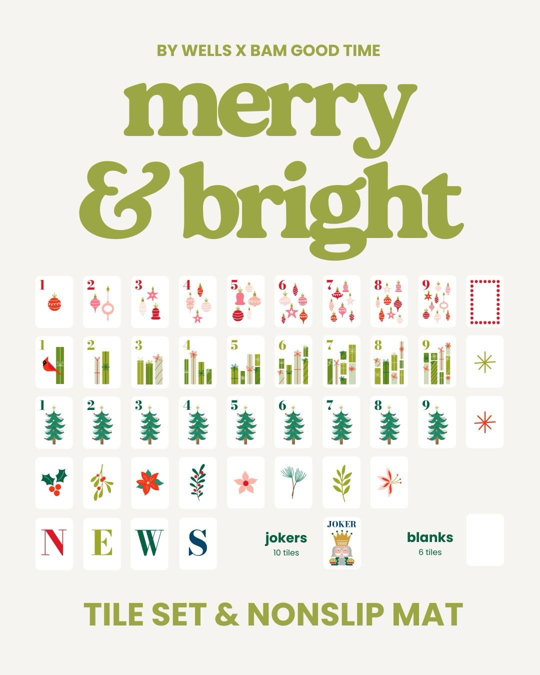 Merry &amp; Bright Christmas Mahjong tiles are here! We have a very limited supply, so grab your set now 🎄🎄🎄

bamgoodtime.myshopify.com

Created by @bamgoodtime | Artwork by @bywellsroberts