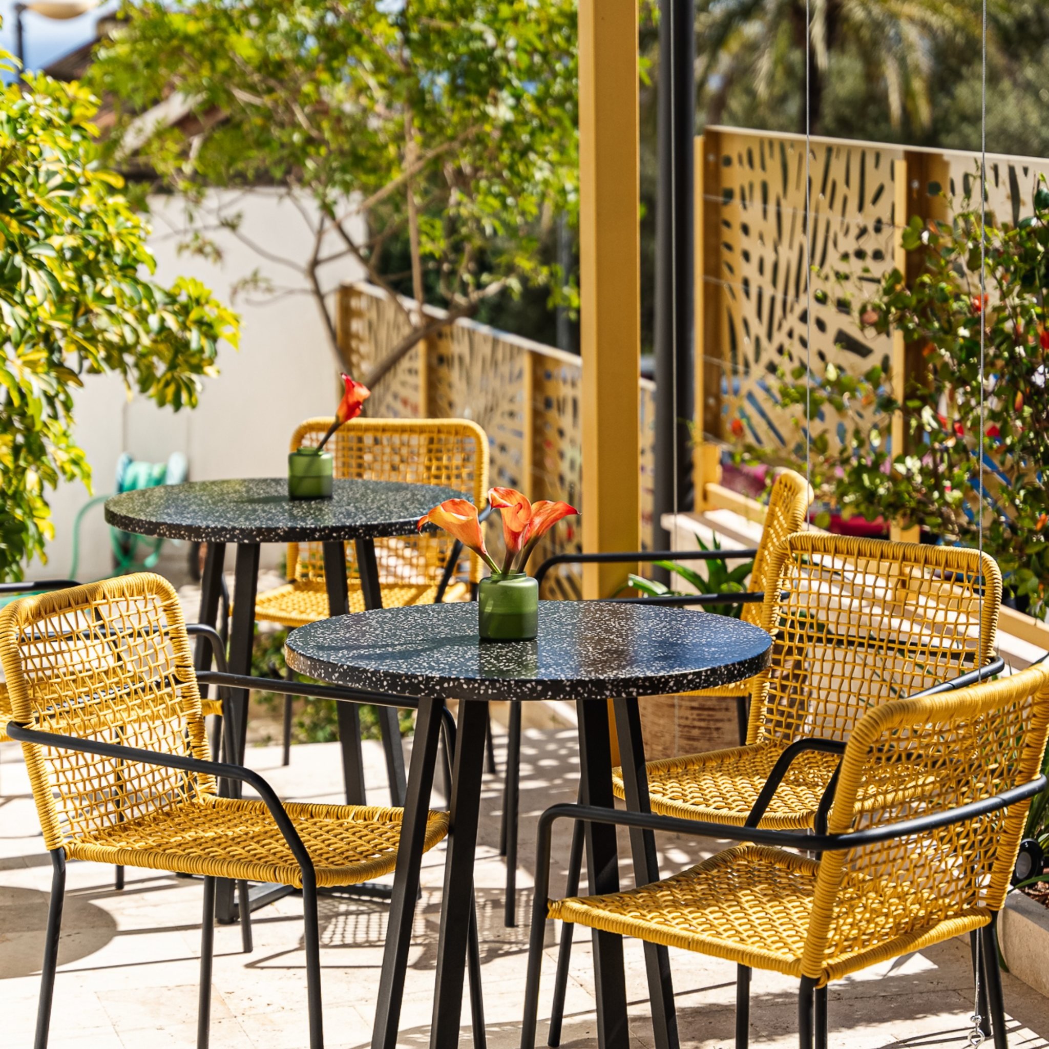 Soak in the gentle mountain breeze on our sunlit terrace, surrounded by the serene beauty of our Mediterranean garden. Savor the afternoon with our gourmet, artisanal treats, crafted sustainably for the ultimate indulgence. #GourmetCafe #ArtisanDelig
