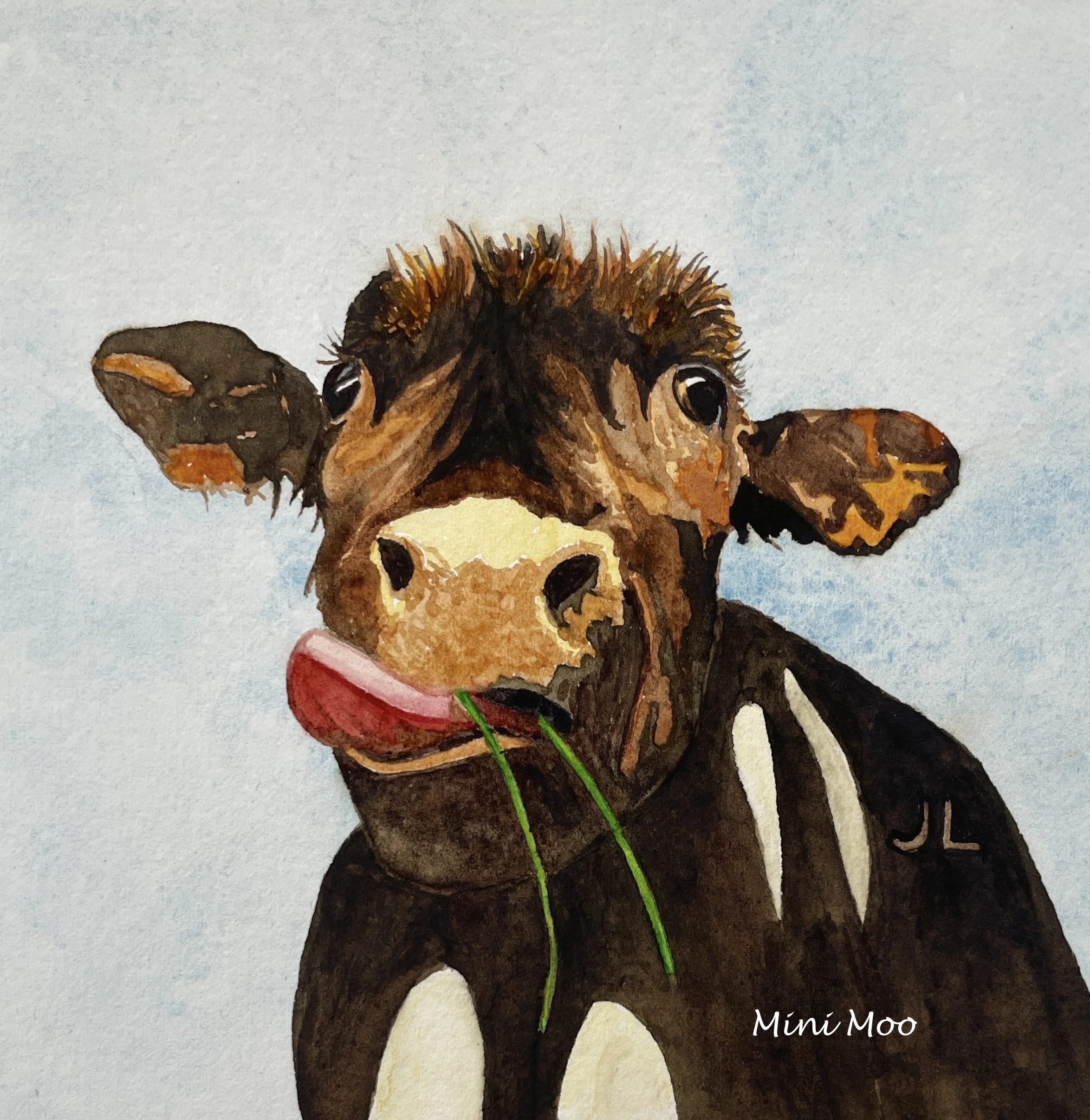 Mini Moo, Watercolor 6x6