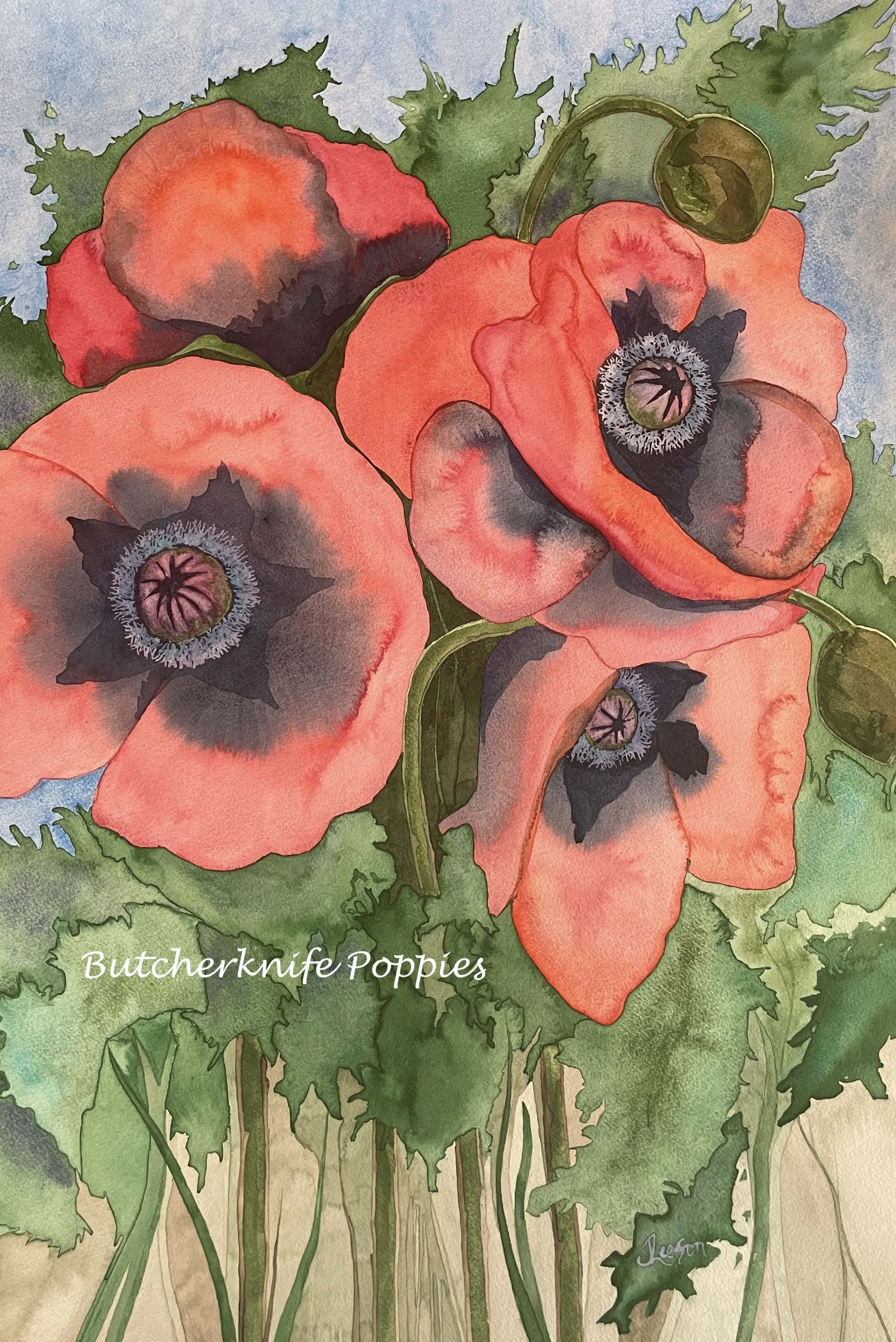 Butcherknife Poppies, Watercolor 32x25