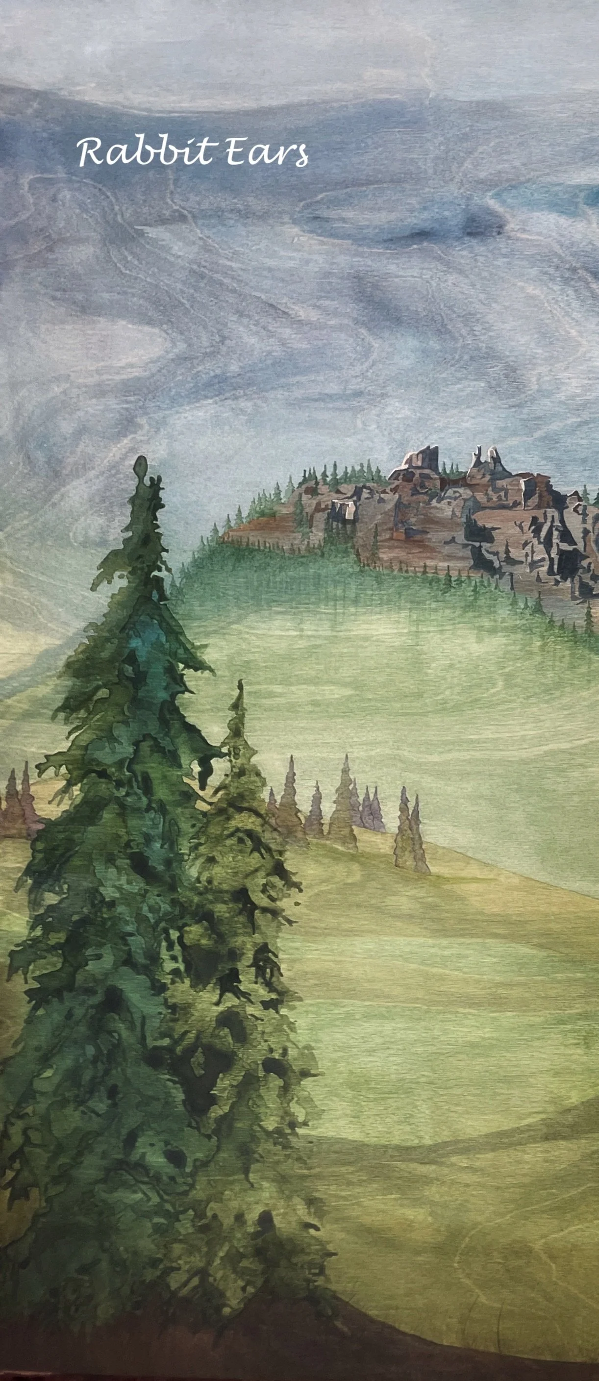 Rabbit Ears Cropped, Mixed Media on Wood