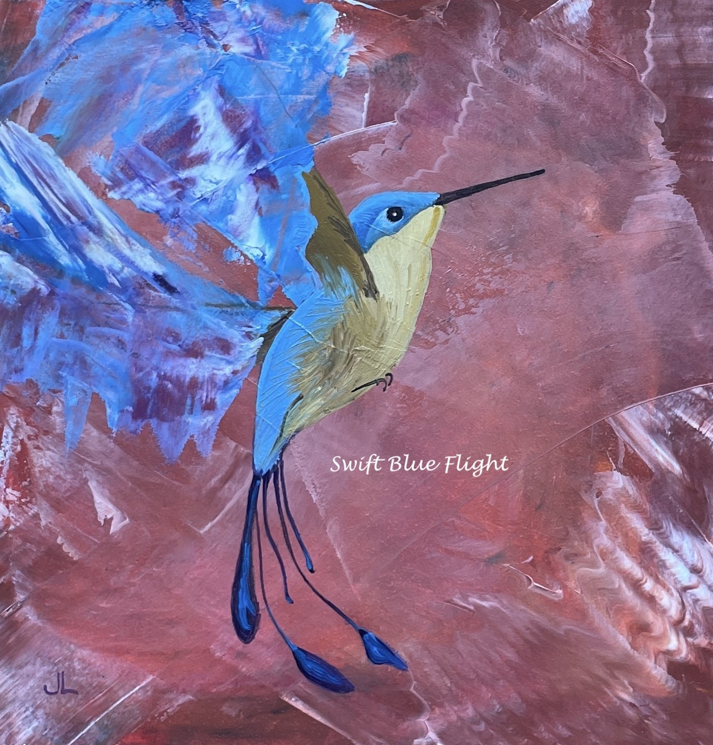 Swift Blue Flight, Oil on Wood Panel
