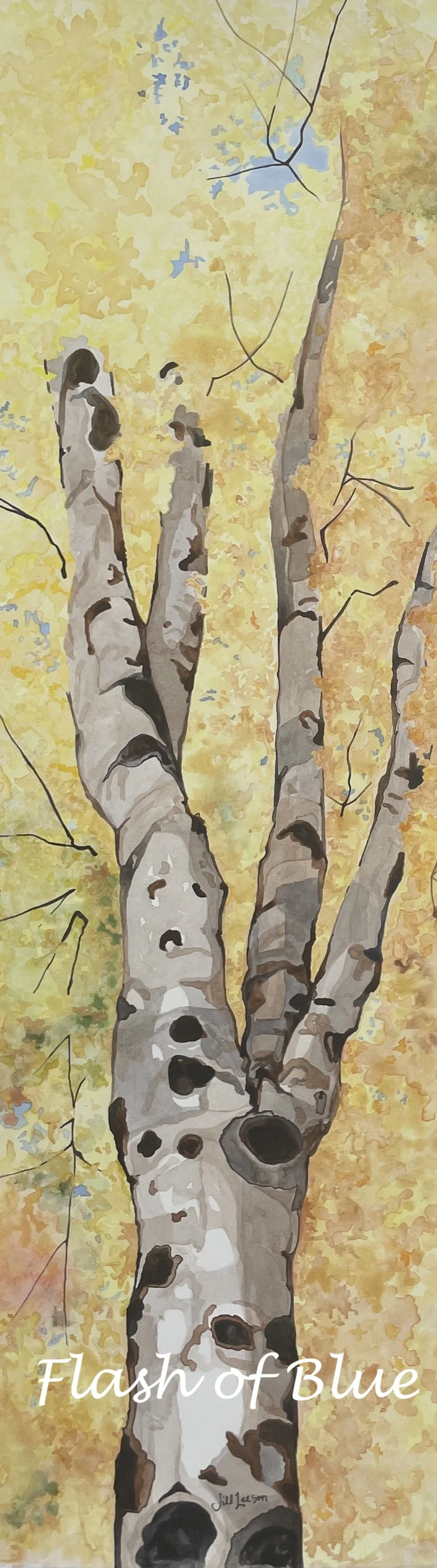 Flash of Blue, Watercolor, 32x11