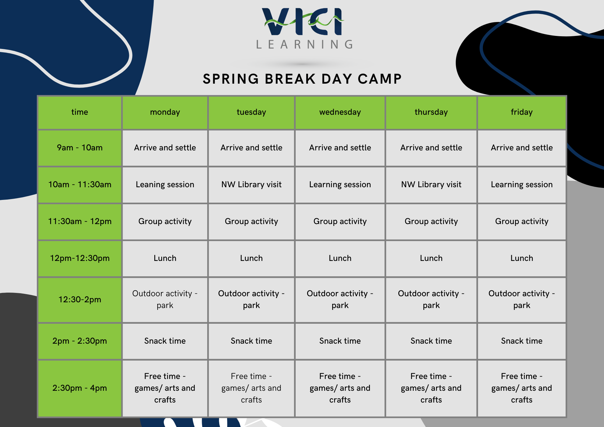 New West Spring Break Day Camp — vicilearning