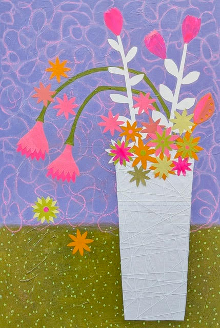 Showing Off Her Neon Flowers Again!’. 24” x 36” Mixed Media on Canvas, framed