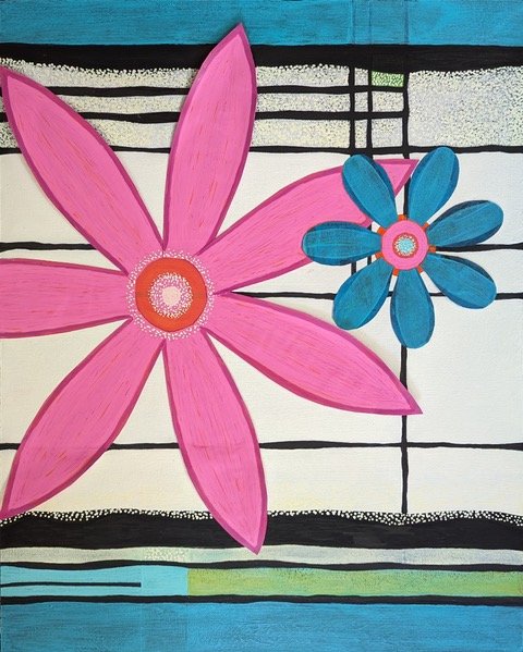 Barbie's Flower Window, 16"x20"x1.5", acrylic and cardboard on wood cradle board