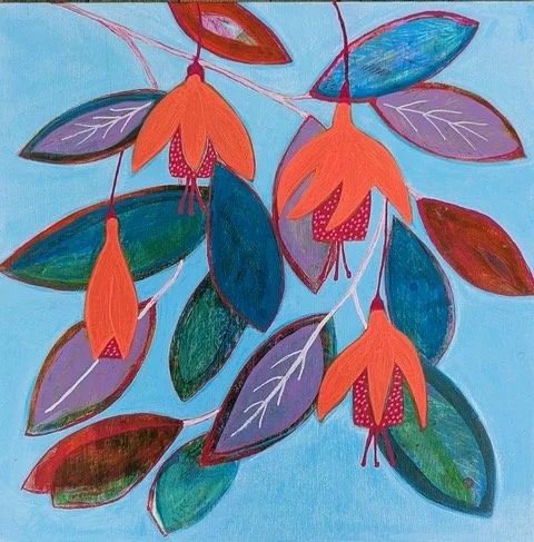 Fuchsia Bliss, 12” x 12”, Acrylic on wood panel, framed