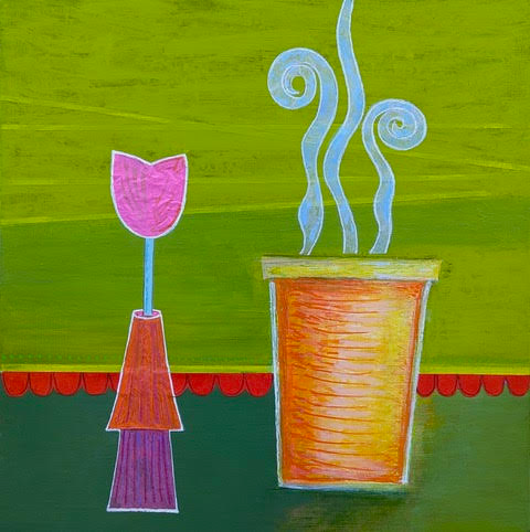 Isn't He Just The Sweetest?, 12" x 12" x 1.5", acrylic & paper on wood panel