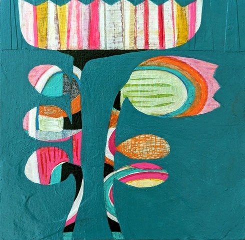 Little Geniuses, 8" x 8", acrylic and papers on cradle board