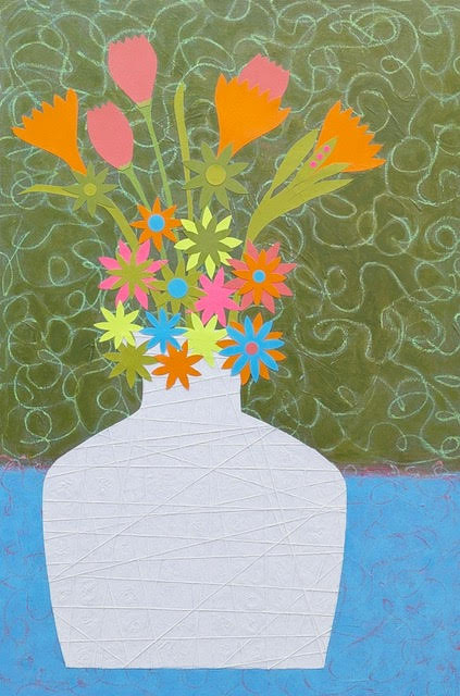 Did You See That Arrangement By The Astronaut Lady?, 24” x 36” Mixed Media on canvas, framed