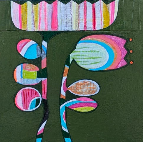 Little Geniuses, 8" x 8", acrylic and papers on cradle board