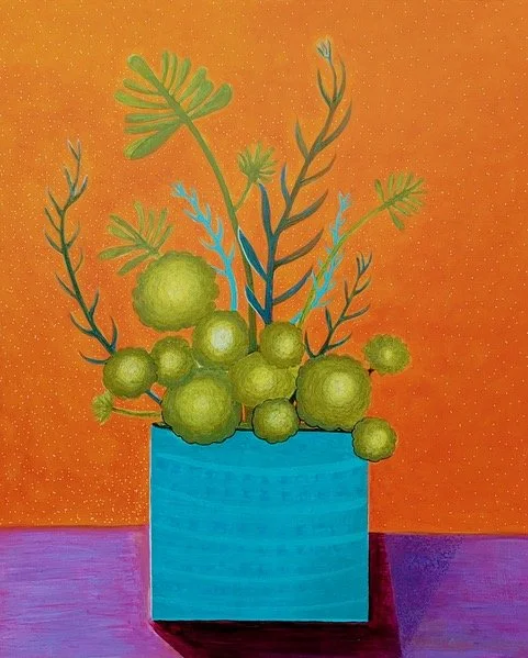 My Turquoise Pot of Succulents, 20” x 24”, Acrylic & pencil on wood panel, framed