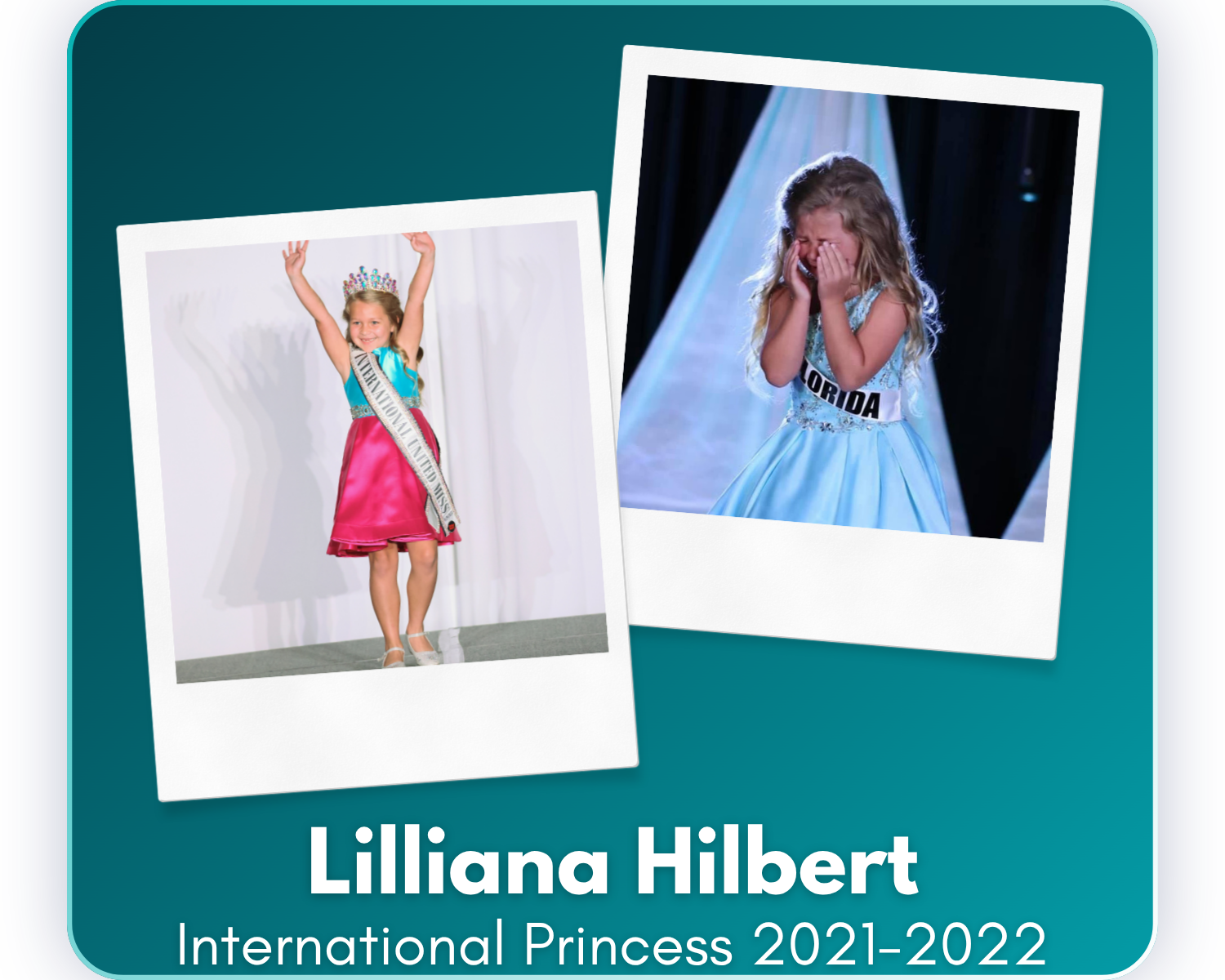 Since her reign as International United Miss Princess 2021–2022, Lilliana has continued pursuing her passions for performing arts while discovering a love for volleyball. She remains an avid traveler, animal lover, and proud member of the IUM sisterh